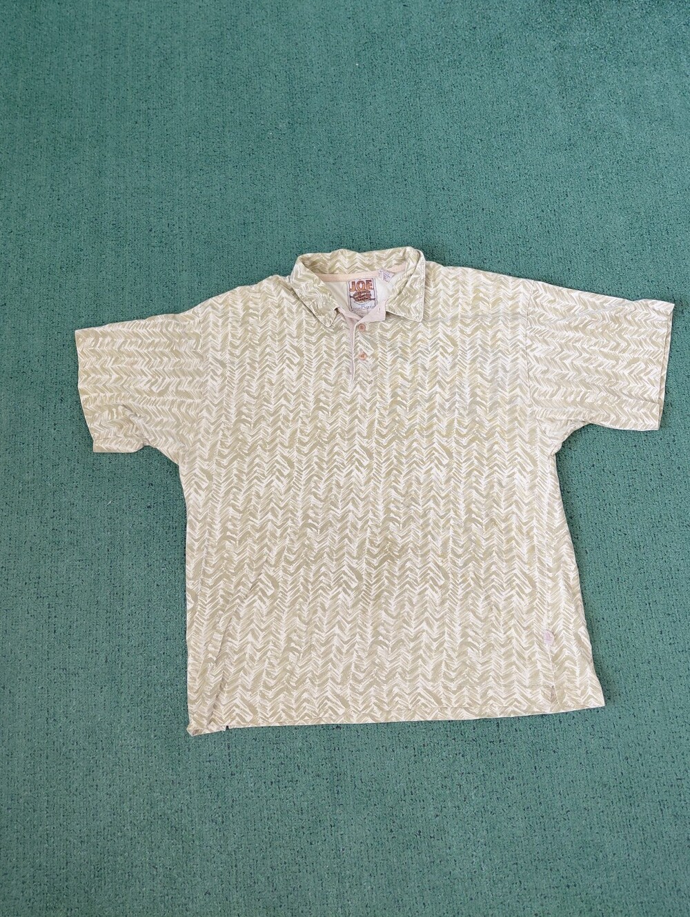 JOE Brand Green & White Herringbone Pattern Polo Shirt Sz Large